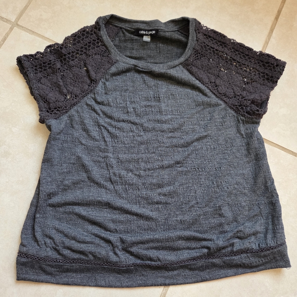 Gray Lace Sleeve Women's Top NWOT Medium